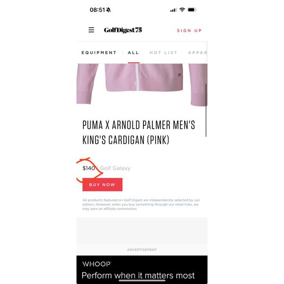 PUMA X ARNOLD PALMER MEN'S KING'S CARDIGAN (PINK) SIZE XXL - Picture 2 of 7